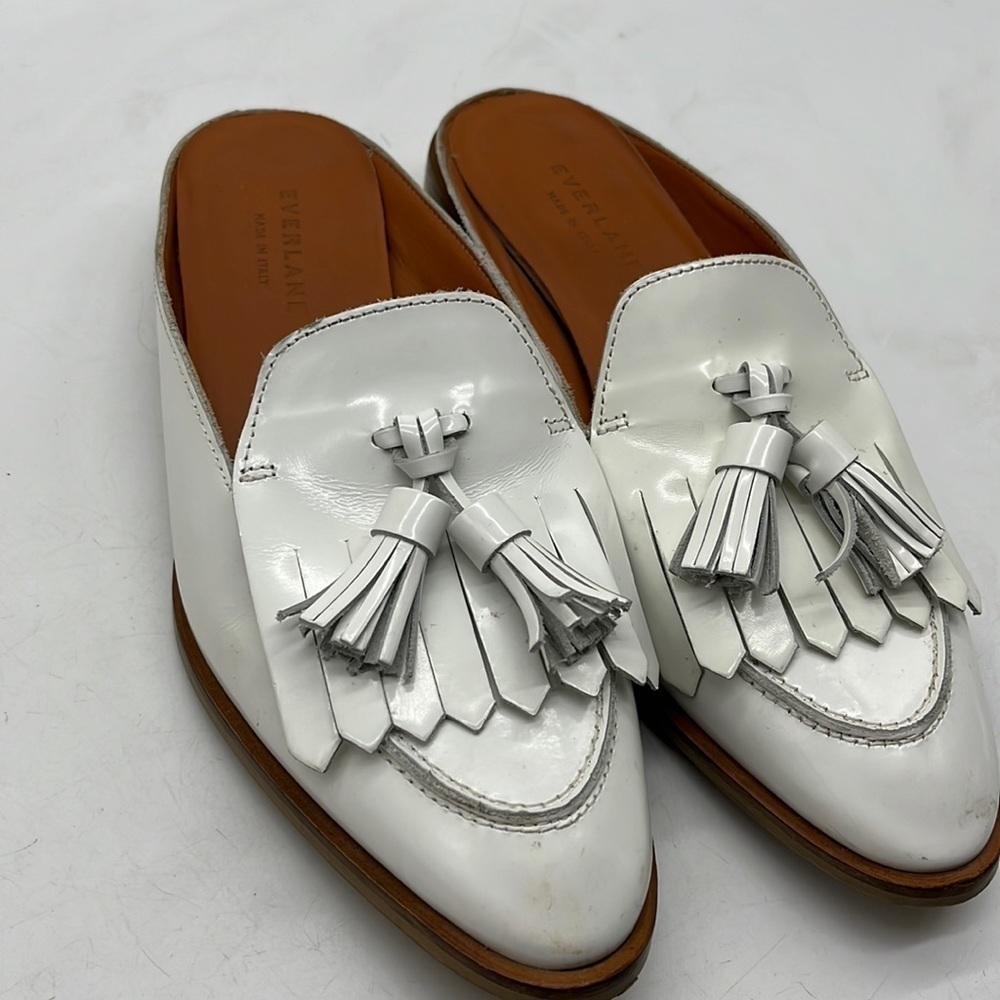 Everlane White Leather Tassel Slip On Mules Women’s Sz 7. CM1973E